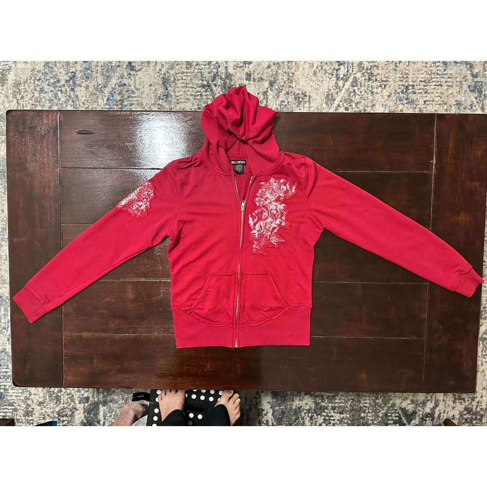 Miss Chievous PInk Zip up hooded sweater, Size XL